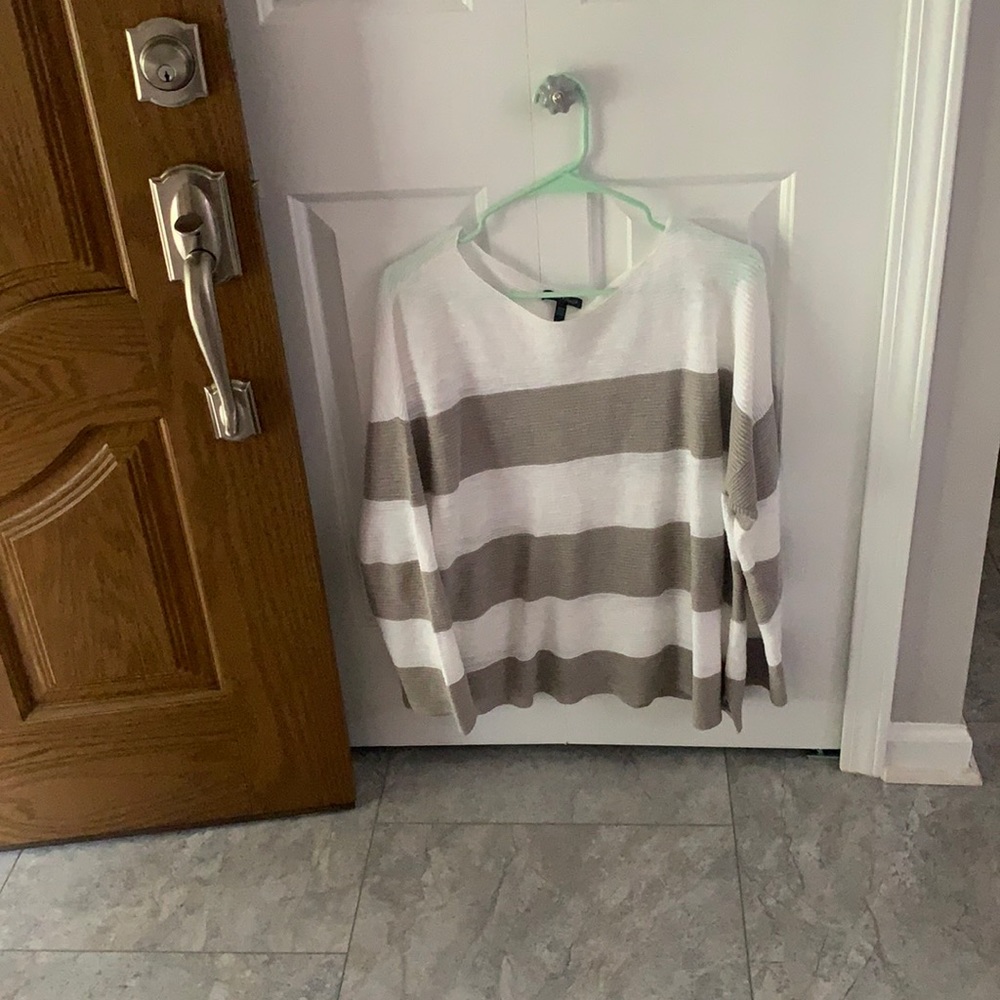 Eileen Fisher beige and white striped top
